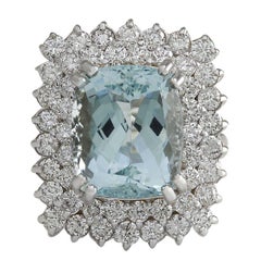 Dazzling Natural Aquamarine Diamond Ring In 14 Karat White Gold 