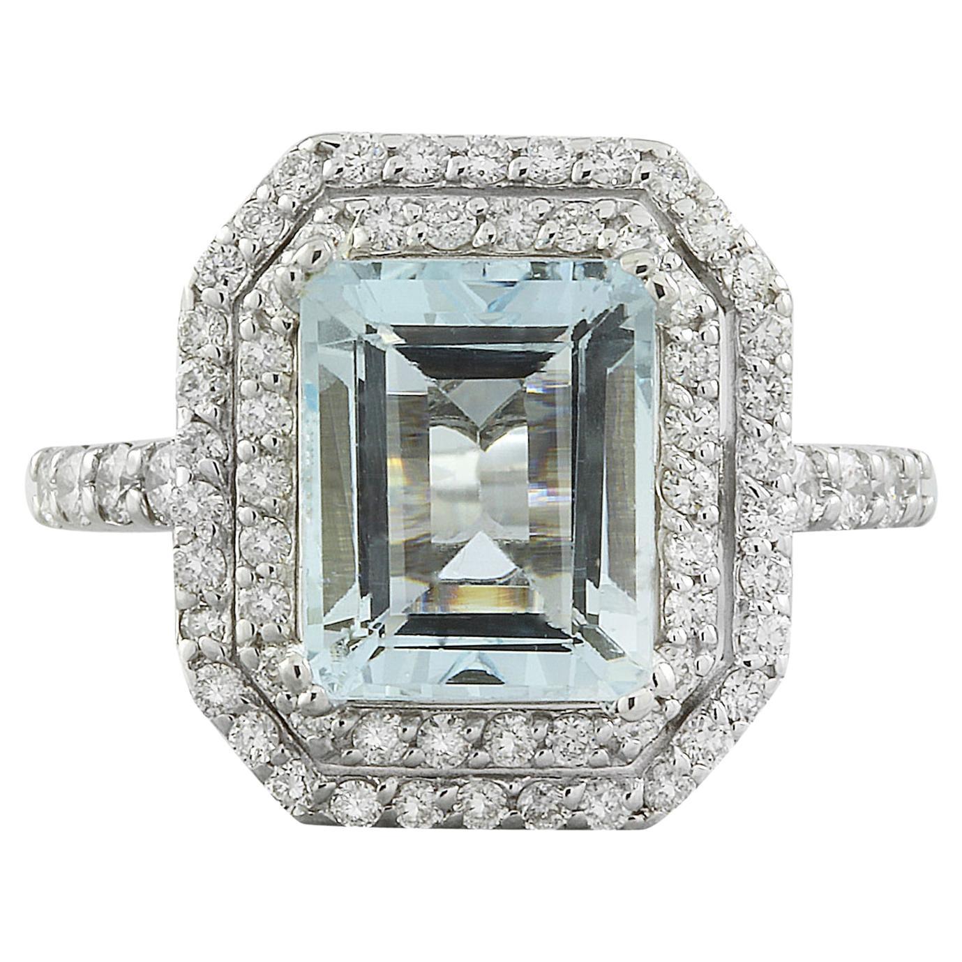 Dazzling Natural Aquamarine Diamond Ring In 14 Karat White Gold  For Sale