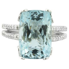 Dazzling Natural Aquamarine Diamond Ring In 14 Karat White Gold 