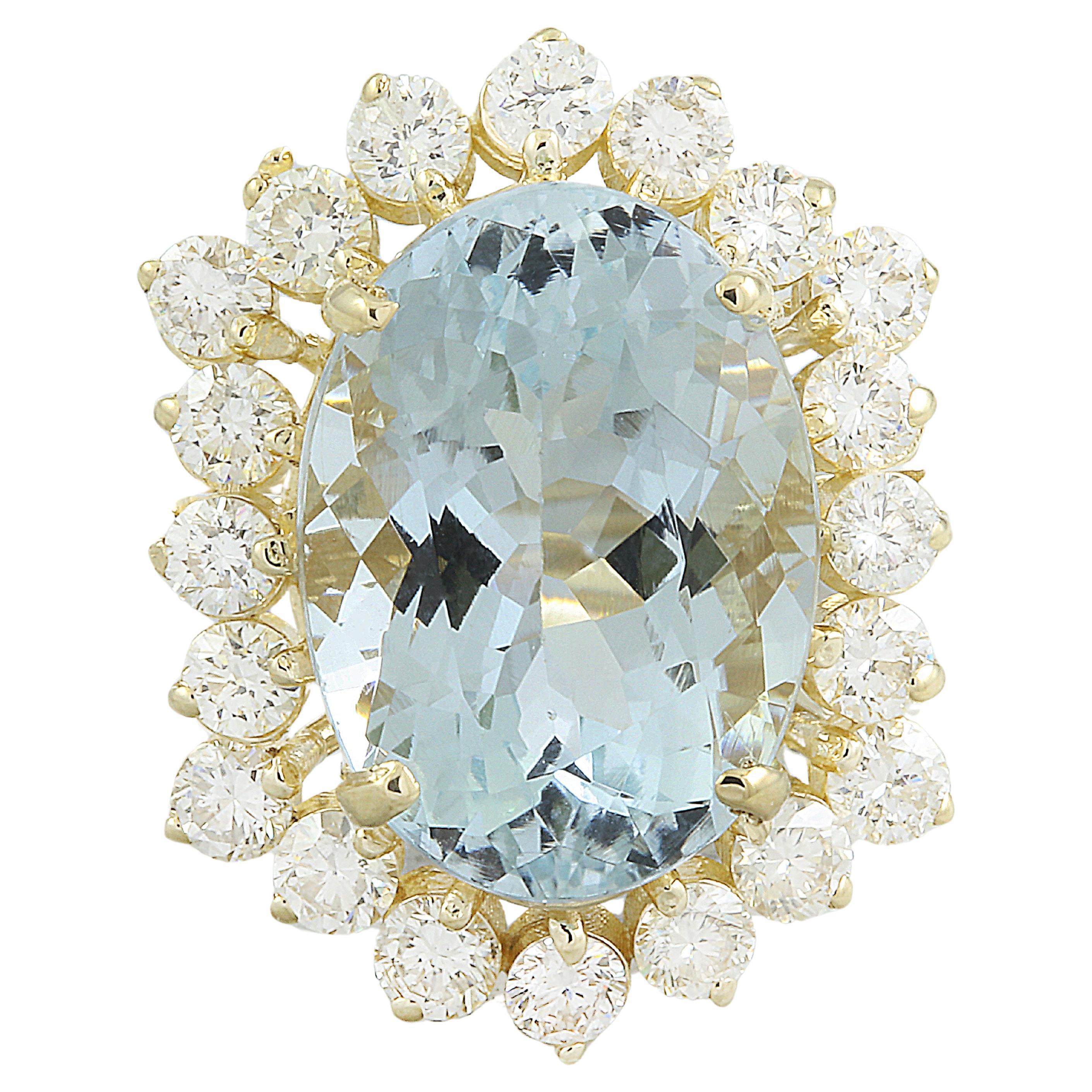 Dazzling Natural Aquamarine Diamond Ring In 14 Karat Yellow Gold 