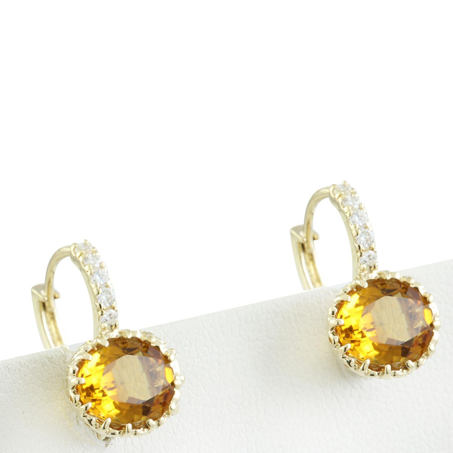 Modern Dazzling Natural Citrine Diamond Earrings in 14K Solid Yellow Gold For Sale