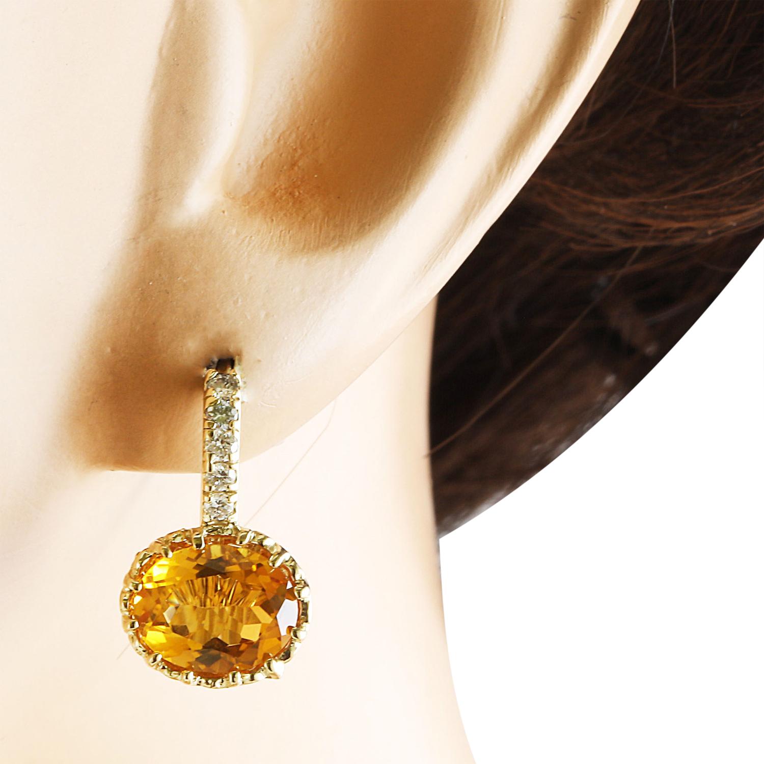 Oval Cut Dazzling Natural Citrine Diamond Earrings in 14K Solid Yellow Gold For Sale