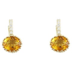 Boucles d'oreilles éblouissantes en or jaune massif 14 carats avec citrine naturelle et diamants