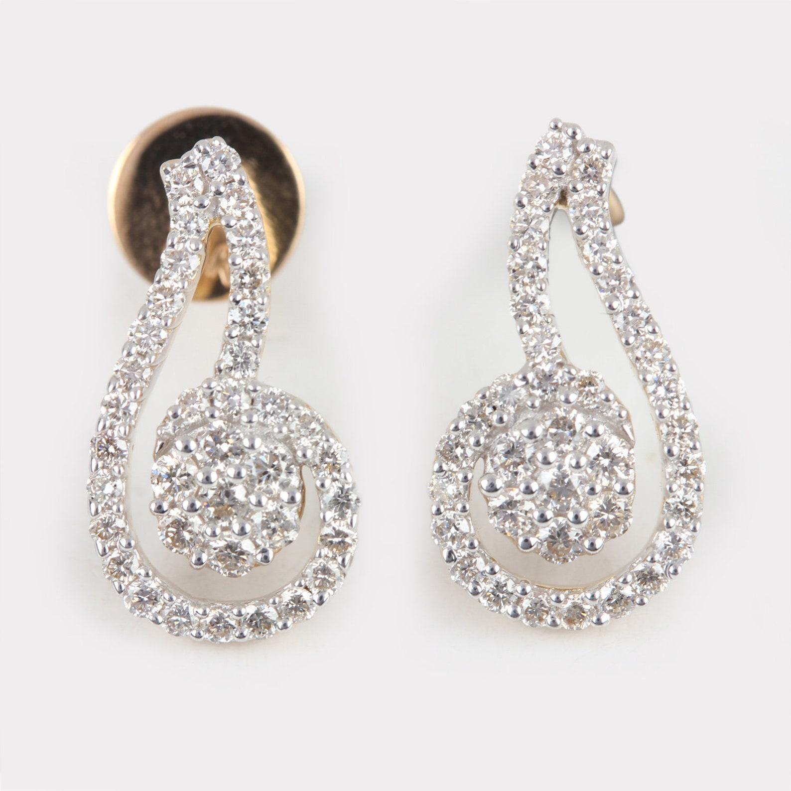 Boucles d'oreilles de mariage en or jaune 14 carats et diamants naturels éblouissants 1 paire. en vente 4