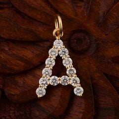 Dazzling Natural Diamond "A" Initial Pendant Necklace 14 Karat Yellow Gold