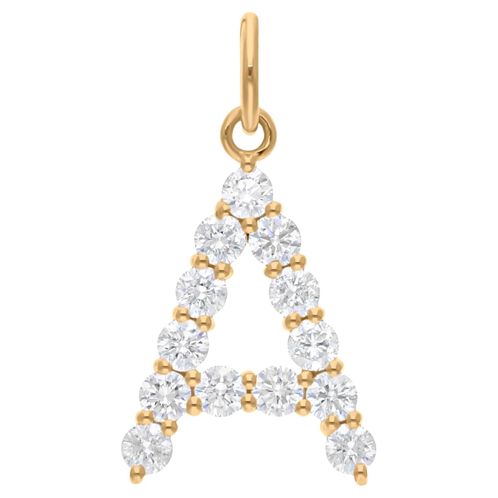 Deslumbrante Collar con Colgante de la Inicial "A" de Diamante Natural Oro Amarillo Macizo de 14 K en venta