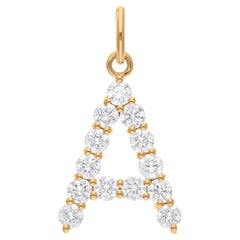 Deslumbrante Collar con Colgante de la Inicial "A" de Diamante Natural Oro Amarillo Macizo de 14 K