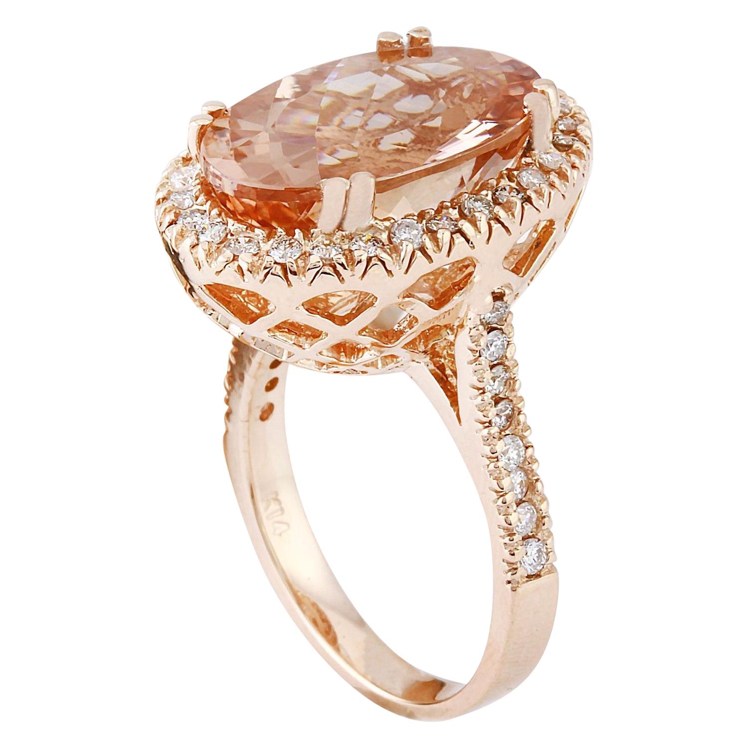 Oval Cut Dazzling Natural Morganite Diamond Ring In 14 Karat Solid Rose Gold  For Sale
