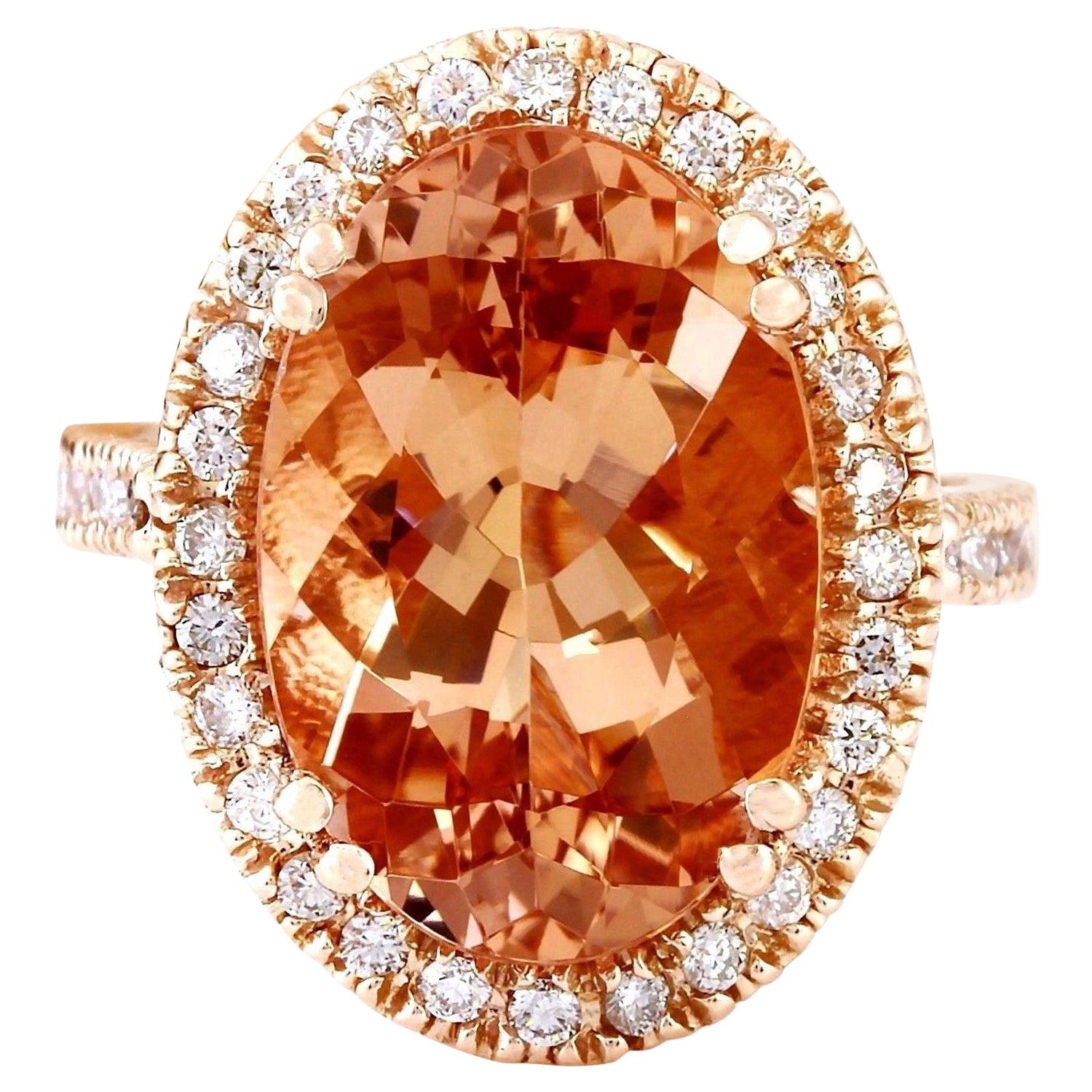 Dazzling Natural Morganite Diamond Ring In 14 Karat Solid Rose Gold  For Sale