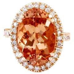 Bague éblouissante en or rose massif 14 carats avec Morganite naturelle 