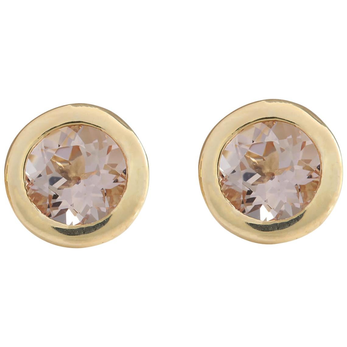 Dazzling Natural Morganite Earrings In 14 Karat Yellow Gold  For Sale