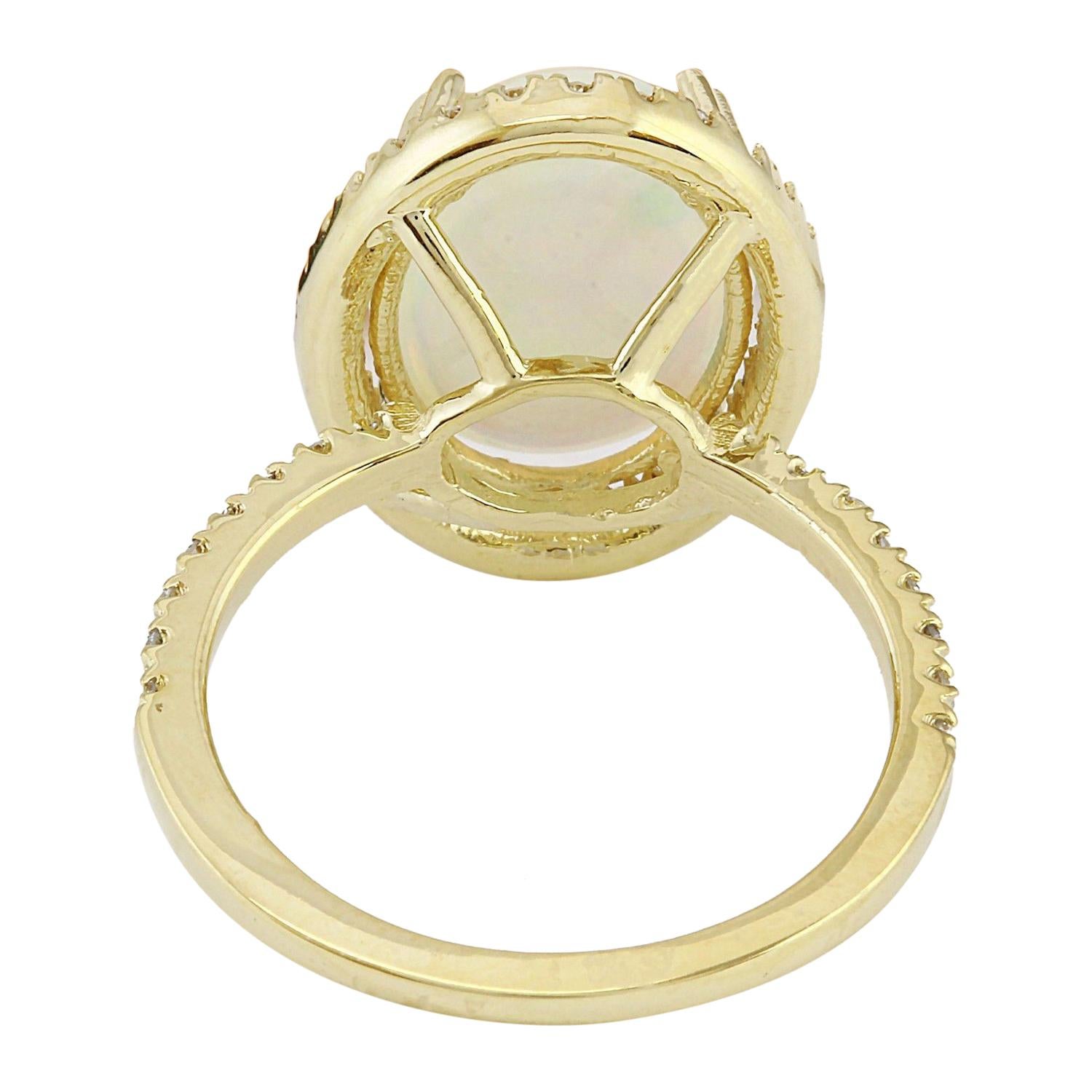Modern Dazzling Natural Opal Diamond Ring In 14 Karat Solid Yellow Gold  For Sale