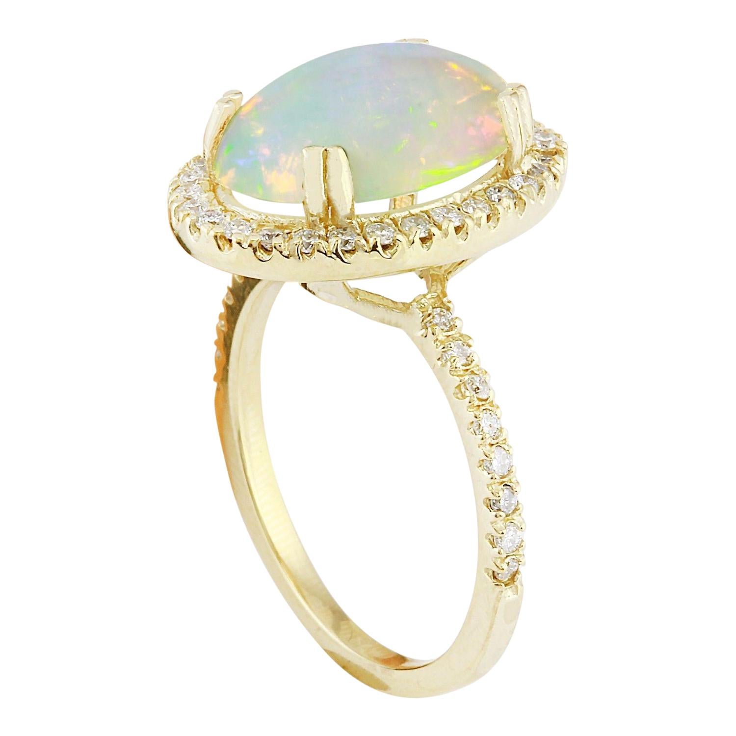 Oval Cut Dazzling Natural Opal Diamond Ring In 14 Karat Solid Yellow Gold  For Sale