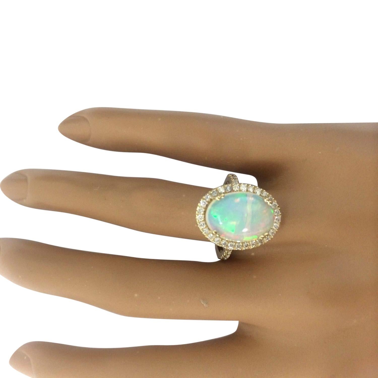 Dazzling Natural Opal Diamond Ring In 14 Karat Solid Yellow Gold In New Condition For Sale In Manhattan Beach, CA