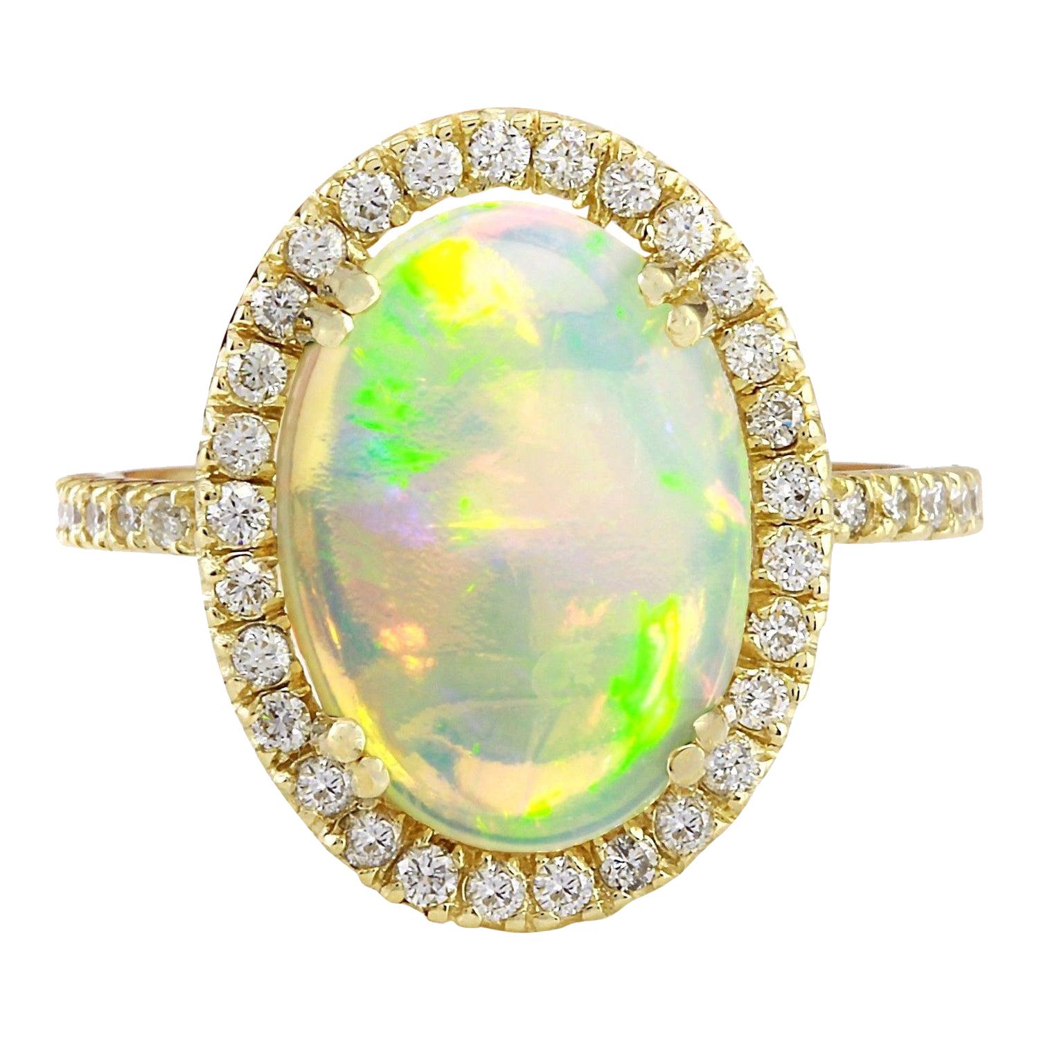 Dazzling Natural Opal Diamond Ring In 14 Karat Solid Yellow Gold  For Sale