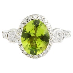 Dazzling Natural Peridot Diamond Ring In 14 Karat White Gold 