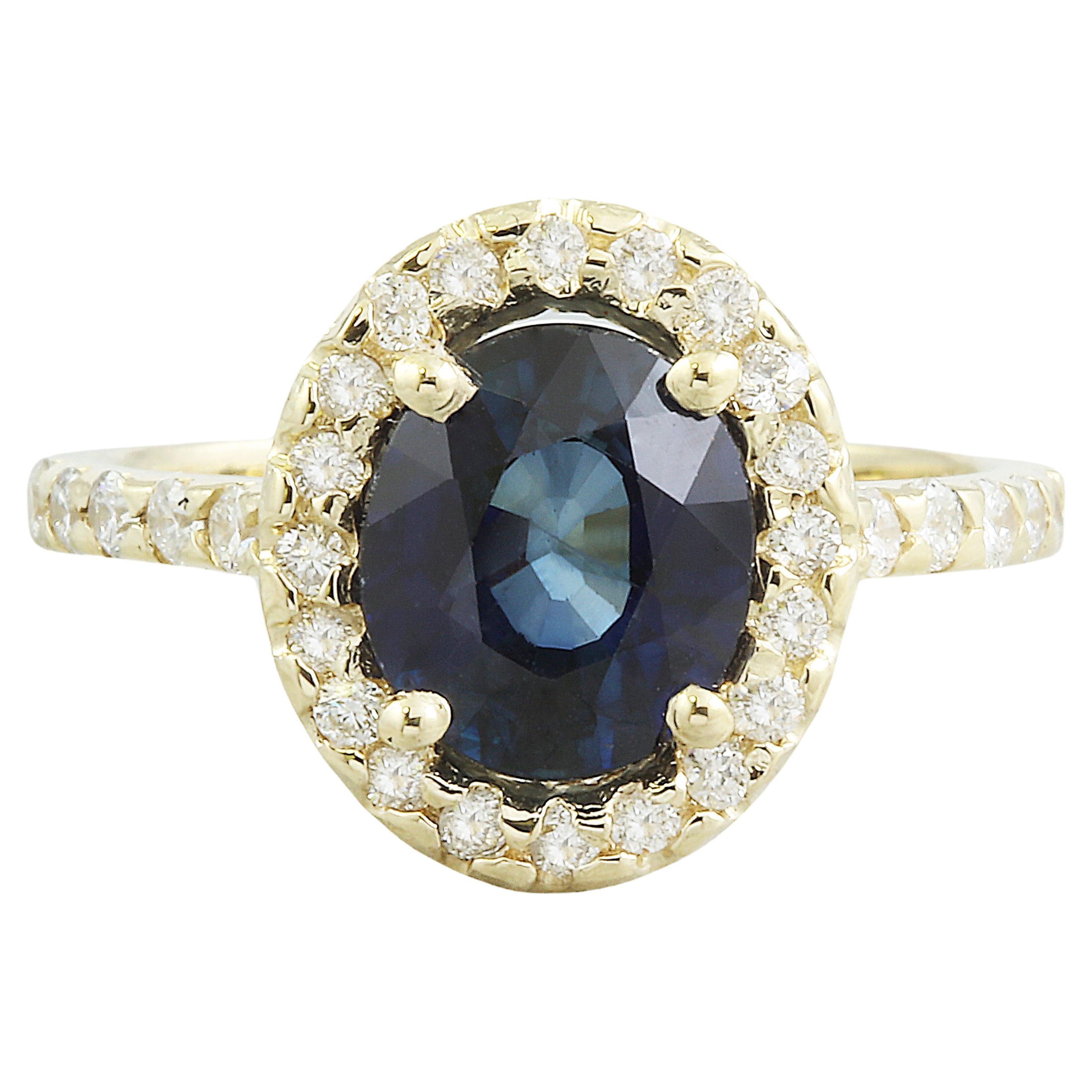 Dazzling Natural Sapphire Diamond Ring In 14 Karat Yellow Gold  For Sale