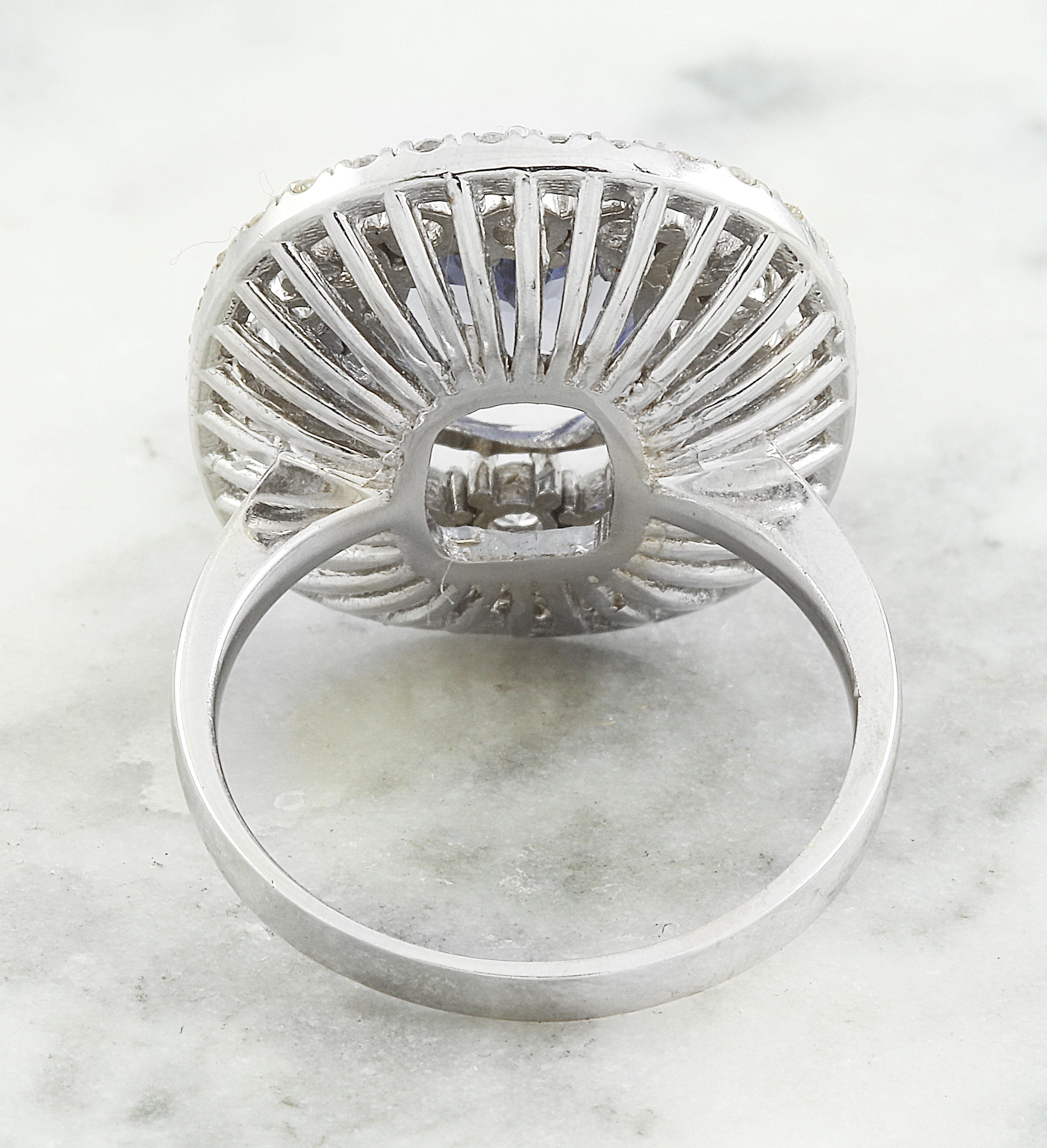 Modern Dazzling Natural Tanzanite Diamond Ring In 14 Karat Solid White Gold  For Sale