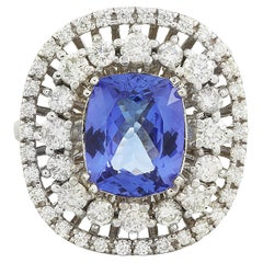 Dazzling Natural Tanzanite Diamond Ring In 14 Karat Solid White Gold