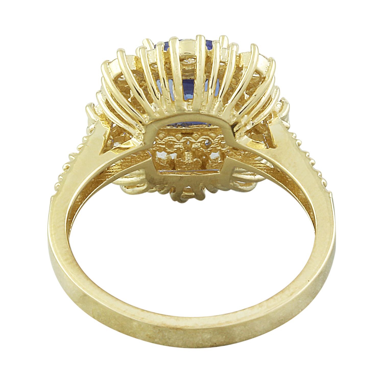 Cushion Cut Dazzling Natural Tanzanite Diamond Ring In 14 Karat Solid Yellow Gold  For Sale