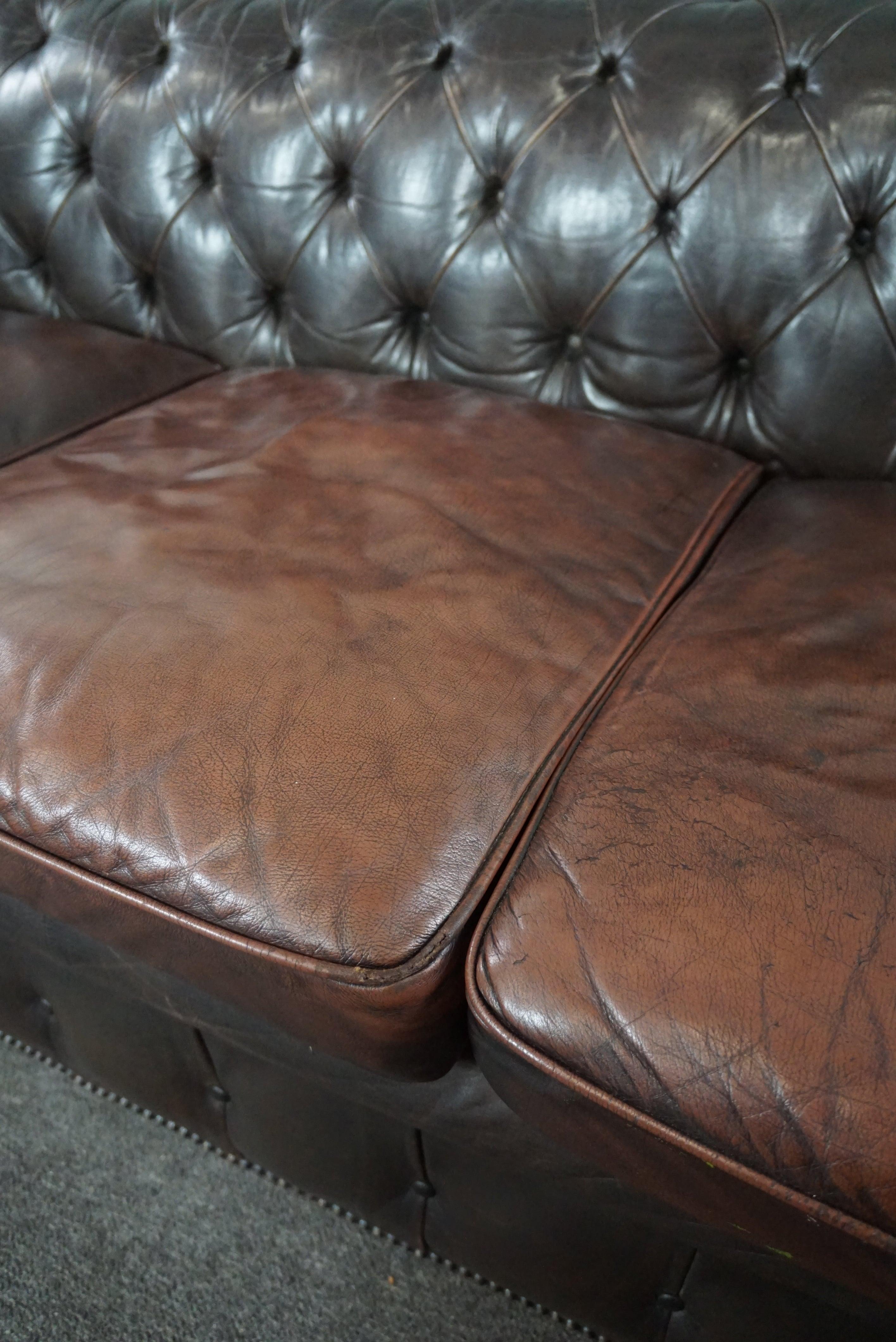 Schillerndes altes Chesterfield-Sofa voller Anziehungskraft, 3 Sitzmöbel im Angebot 3