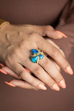 Dazzling Opal and Diamond Ring in 18K Yellow Gold by Ruth Grieco