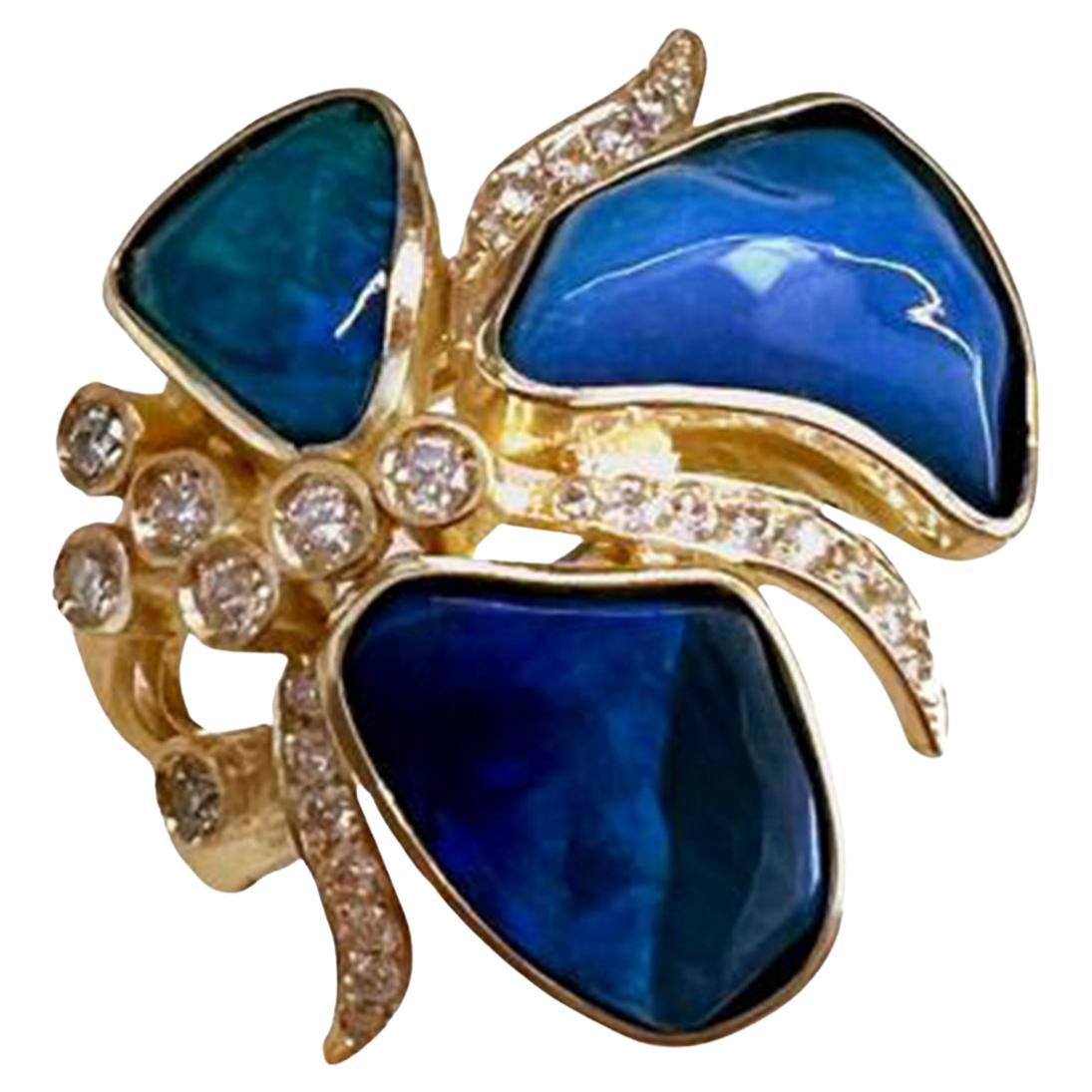 Dazzling Opal and Diamond Ring in 18K Yellow Gold by Ruth Grieco For Sale