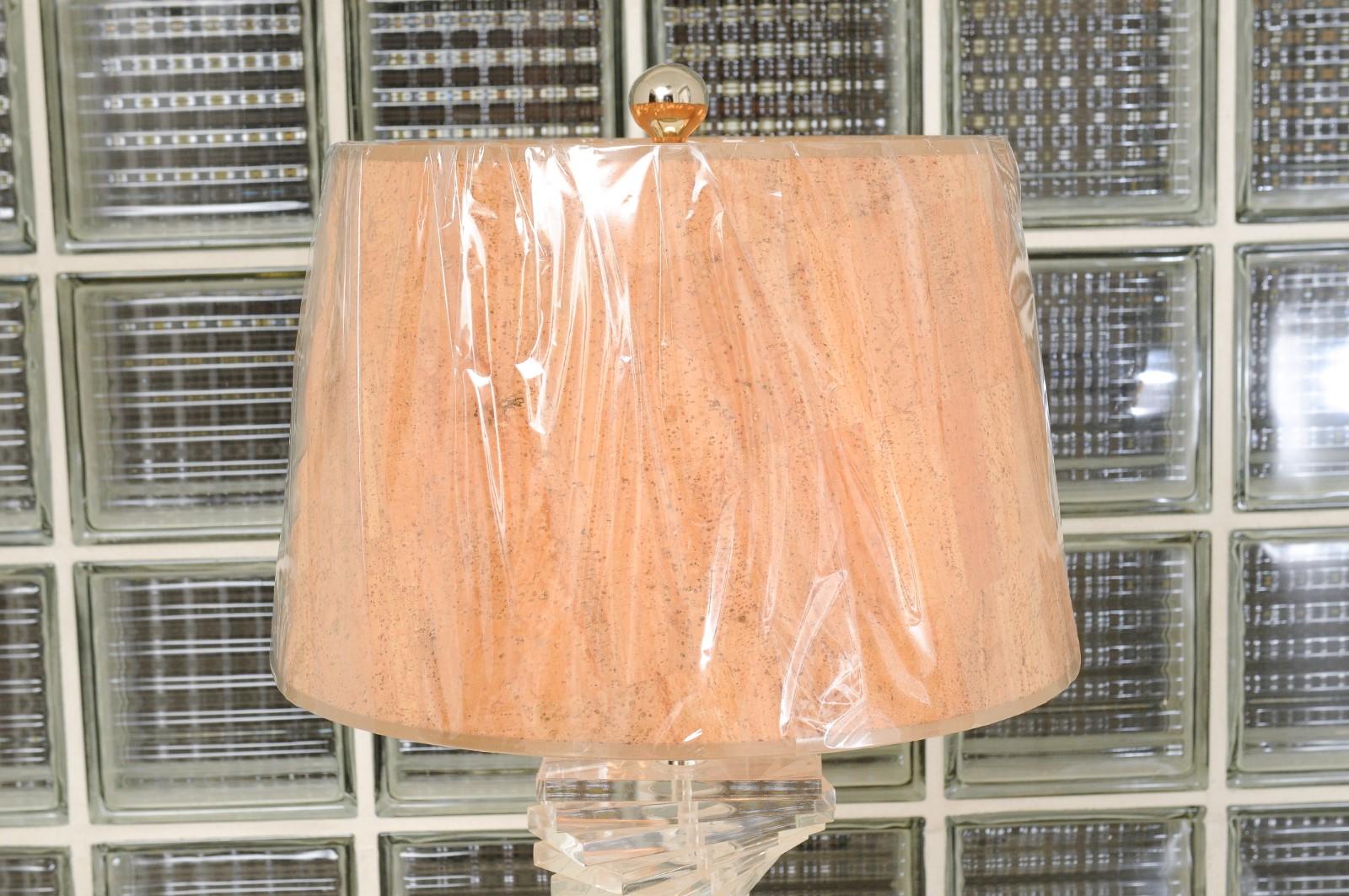 Nickel Dazzling Restored Pair of Cork and Lucite Helix Lamps, circa 1975 For Sale