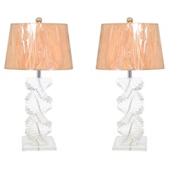 Vintage Dazzling Restored Pair of Cork and Lucite Helix Lamps, circa 1975