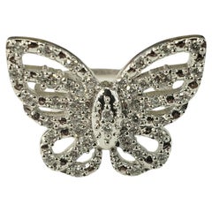 Vintage Dazzling Rock 10 Karat White Gold Diamond Butterfly Ring Size 7 #18242
