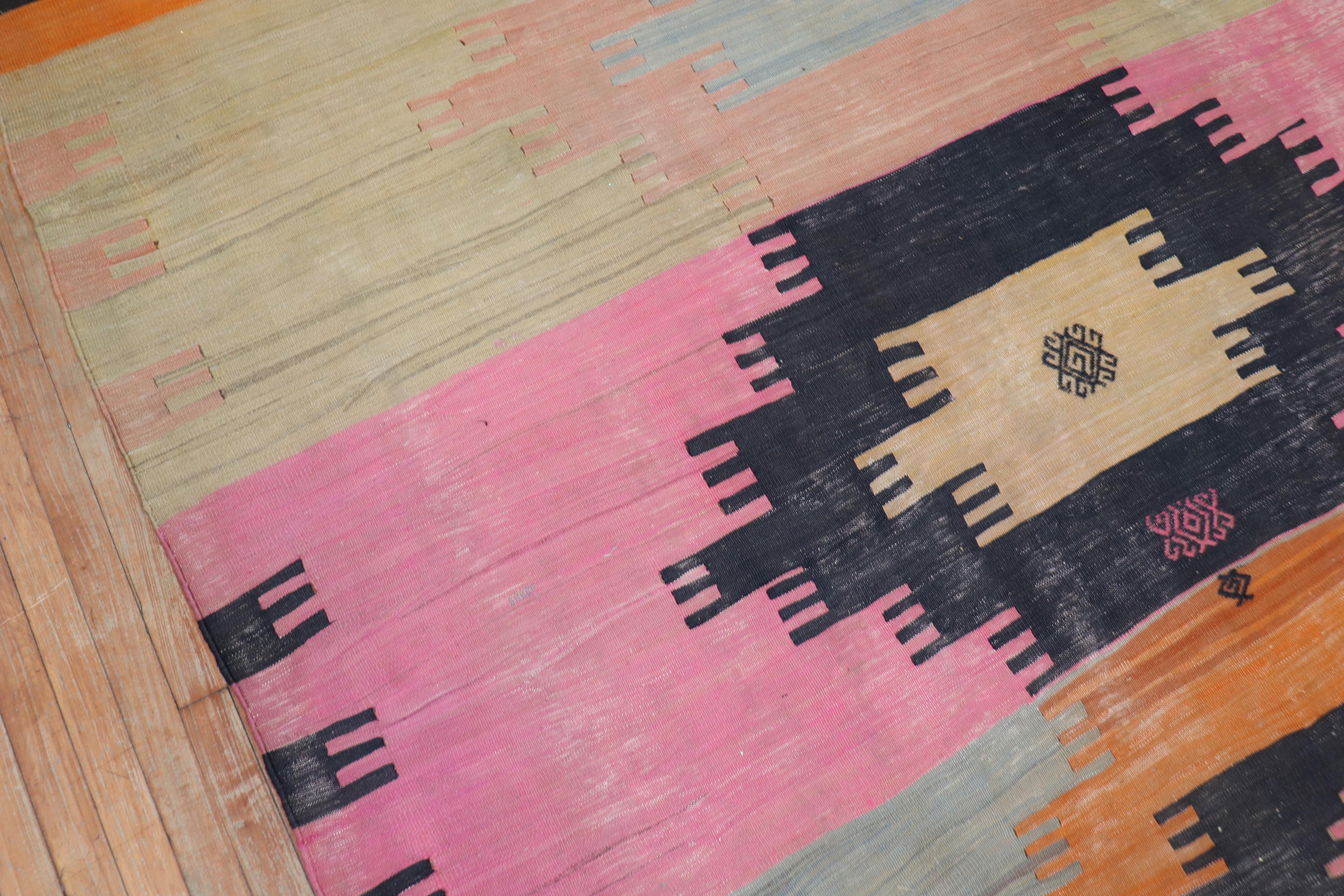 Dazzling Room Size Turkish Kilim, Mid-20th Century For Sale 2