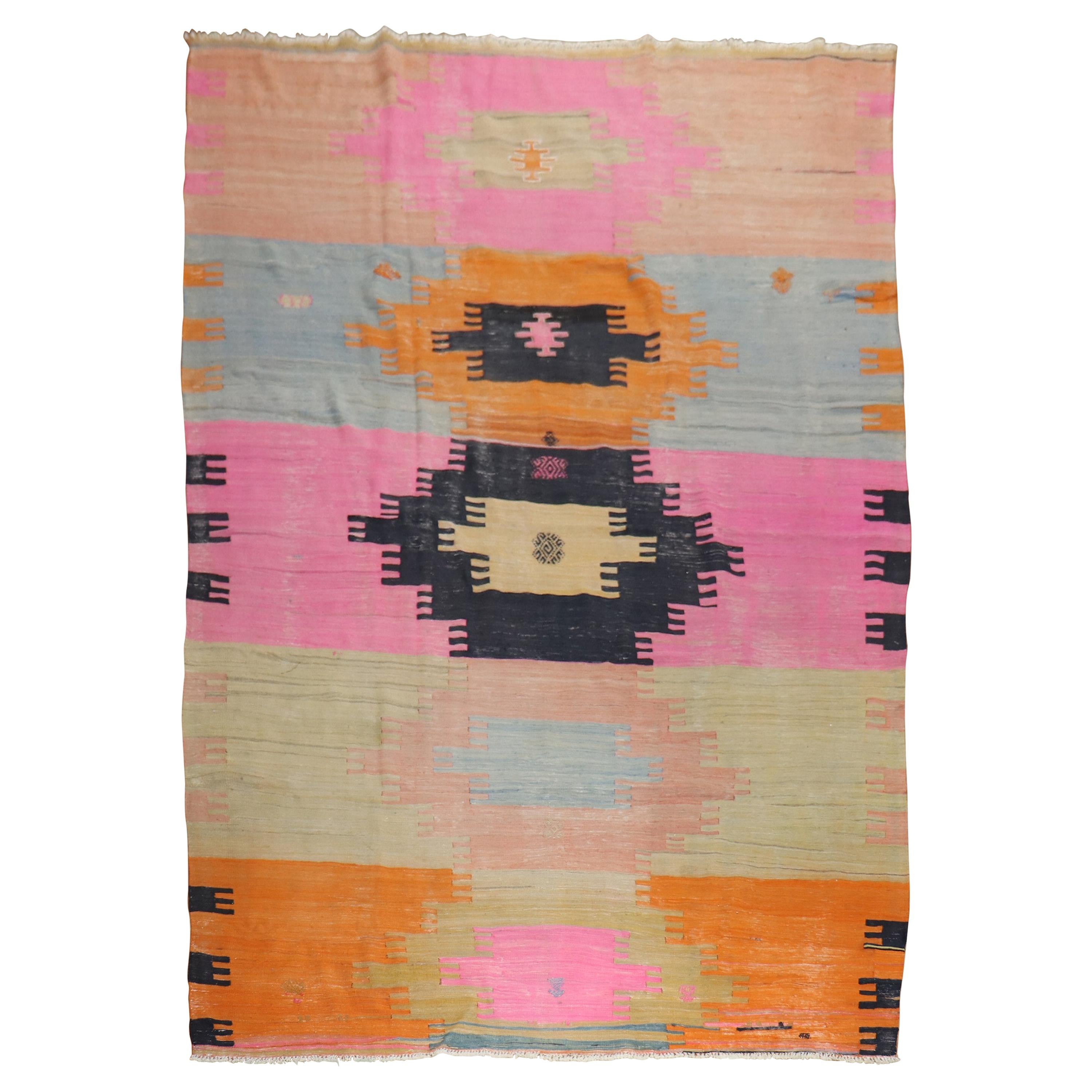 Dazzling Room Size Turkish Kilim, Mid-20th Century For Sale