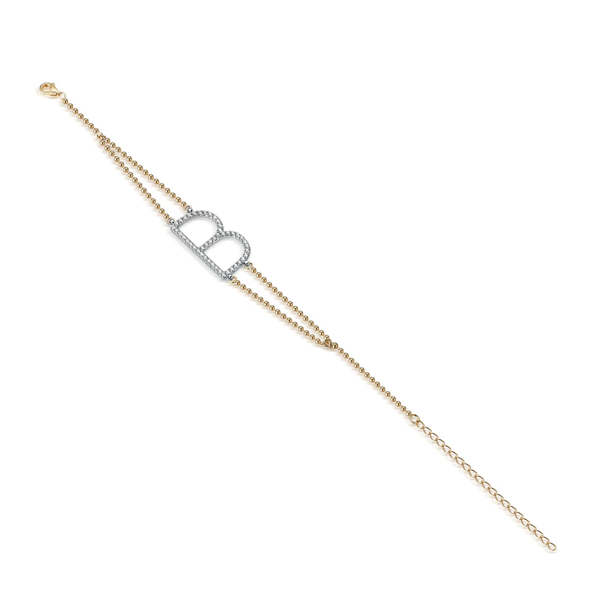 Moderne Bracelet pendentif B initial en or 14 carats clouté de diamants en vente