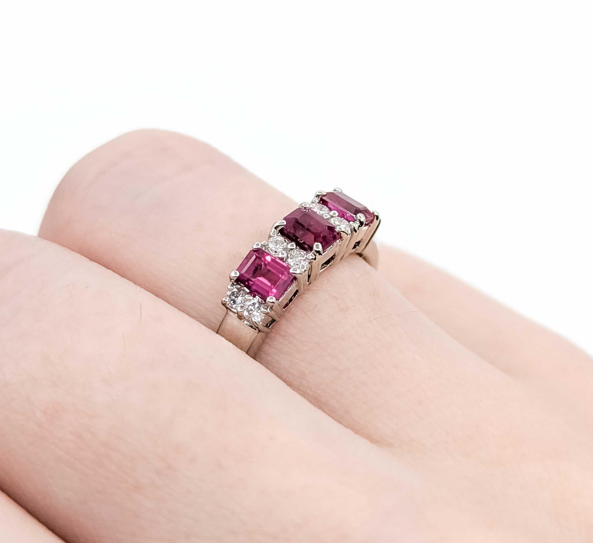 Women's Dazzling Ruby and Diamond Ring in 900 pt 3-Stone Setting For Sale