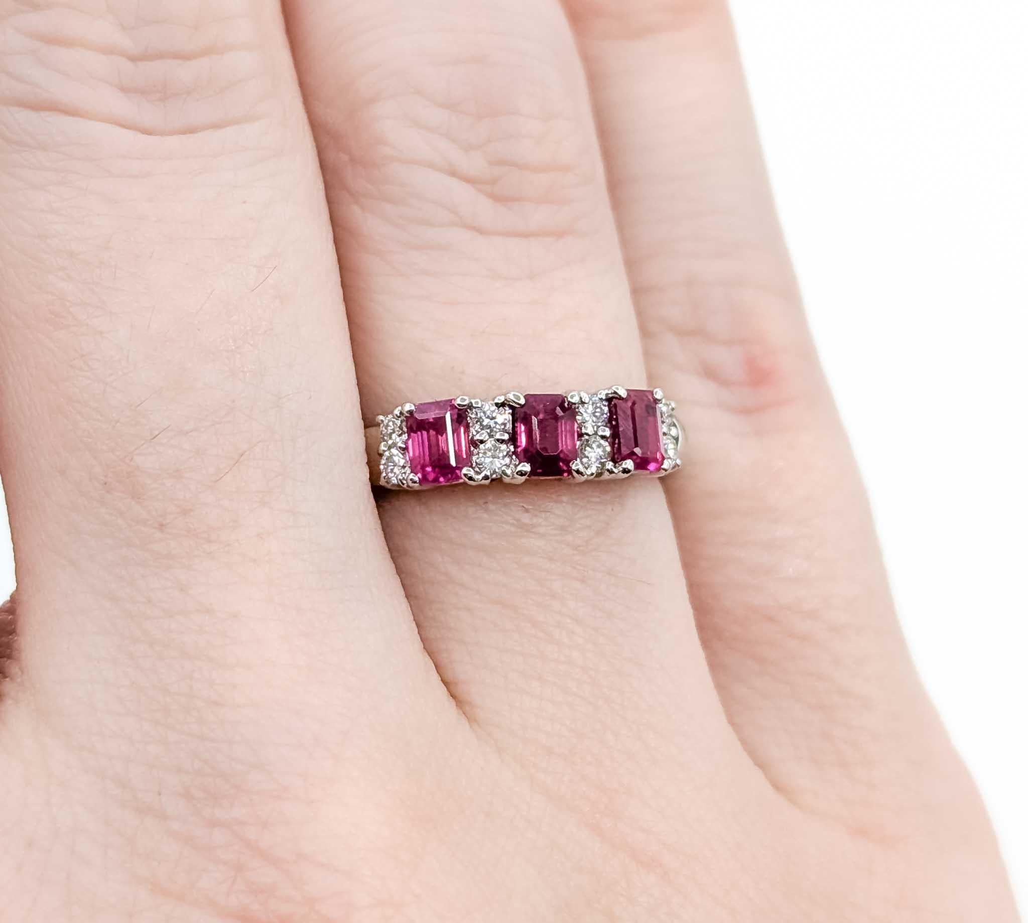Dazzling Ruby and Diamond Ring in 900 pt 3-Stone Setting For Sale 1
