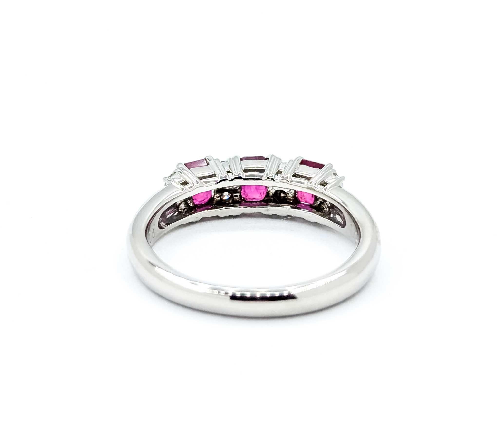 Dazzling Ruby and Diamond Ring in 900 pt 3-Stone Setting For Sale 2