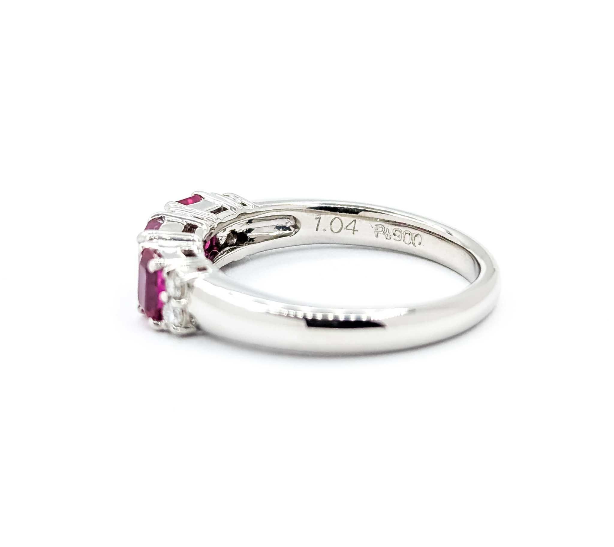 Dazzling Ruby and Diamond Ring in 900 pt 3-Stone Setting For Sale 3