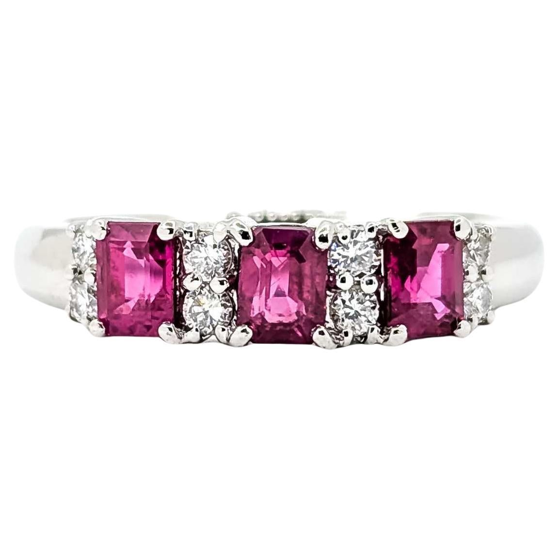 Dazzling Ruby and Diamond Ring in 900 pt 3-Stone Setting