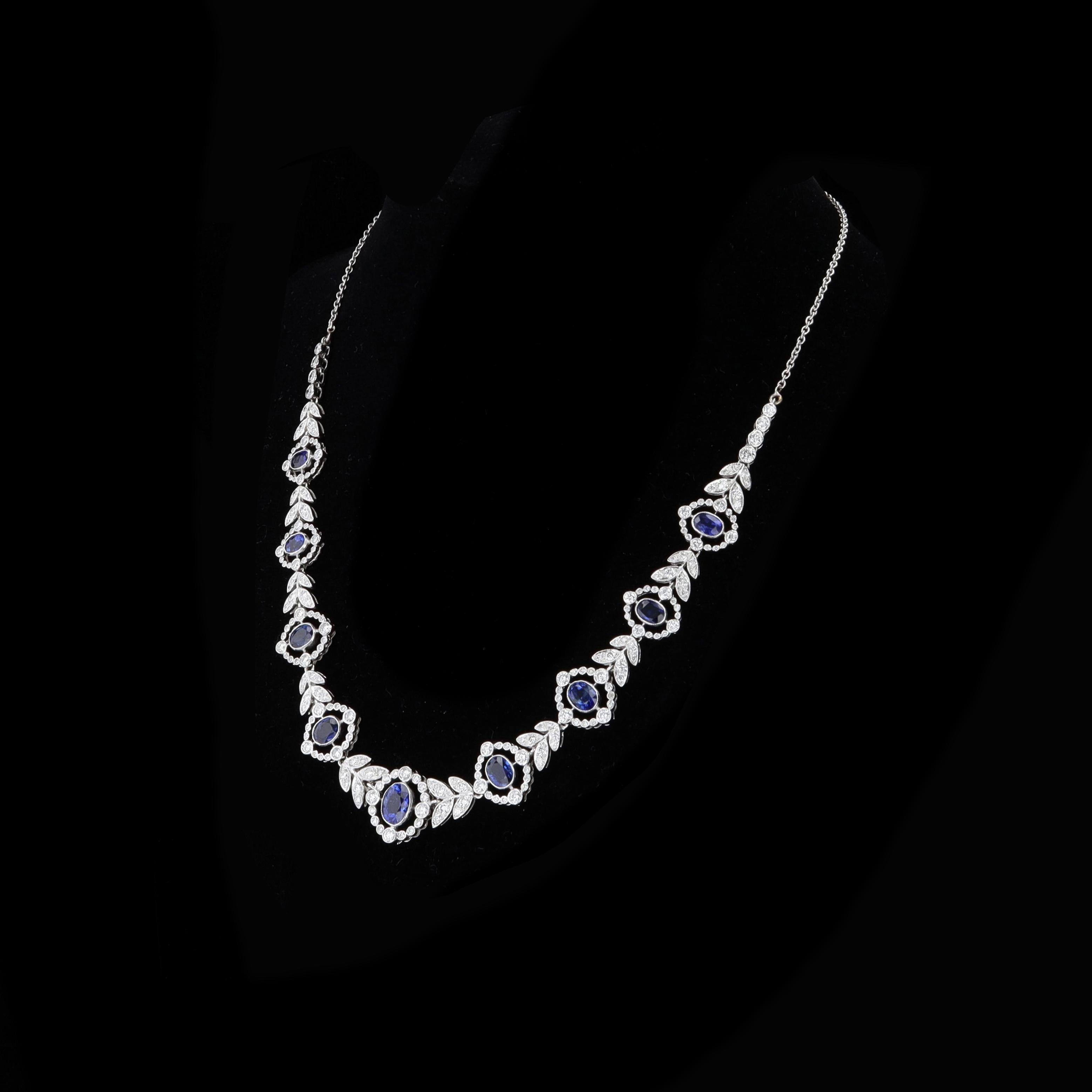 Art Nouveau Dazzling Sapphire and Diamond Necklace