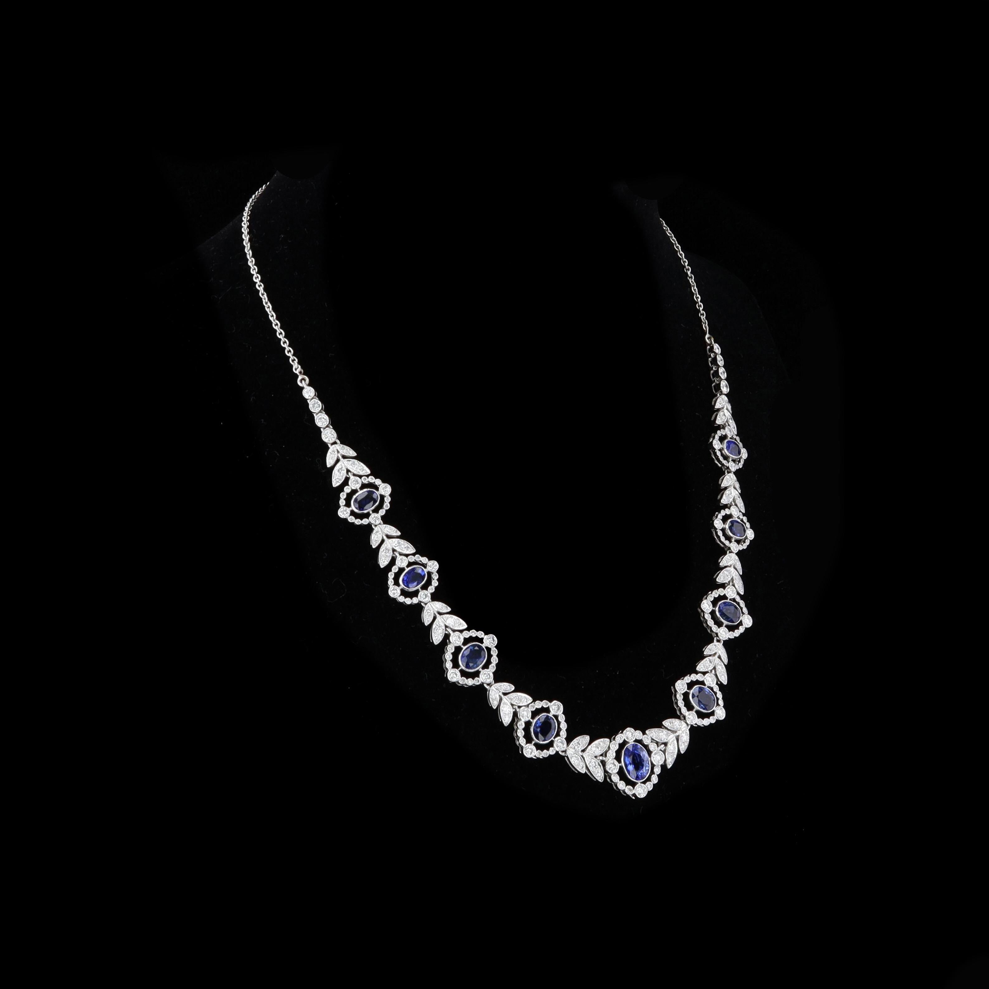 Oval Cut Dazzling Sapphire and Diamond Necklace