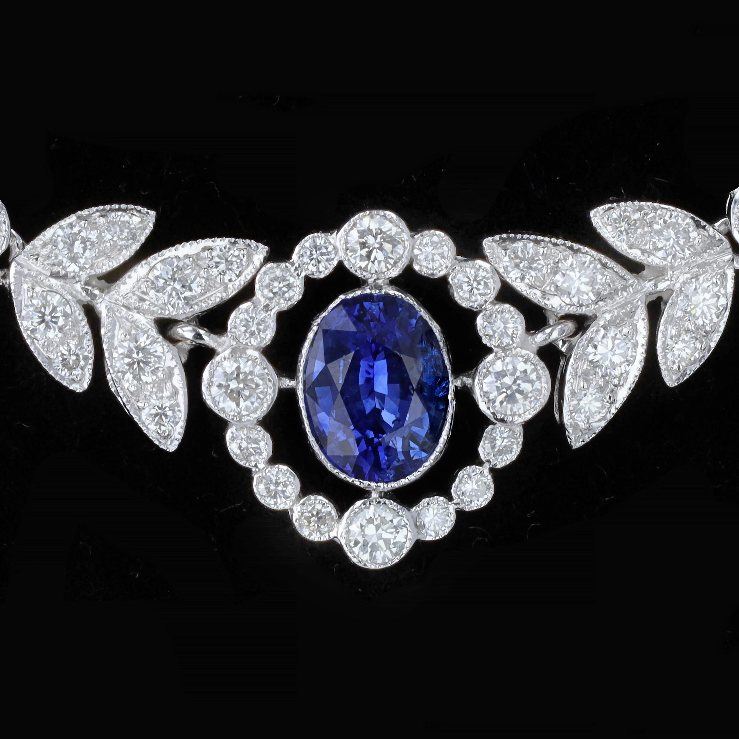 Dazzling Sapphire and Diamond Necklace In Excellent Condition In NEW ORLEANS, LA