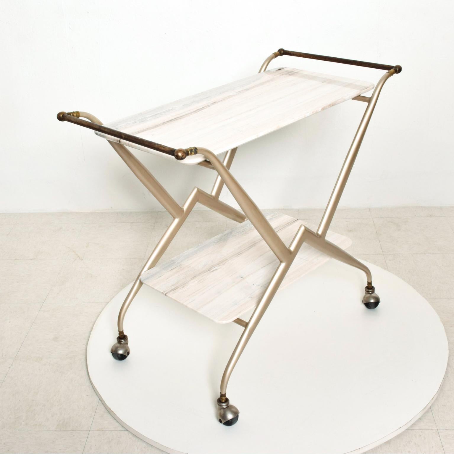 1960s Pink Service Cart White Marble Patinated Brass Mexico Arturo Pani For Sale 2