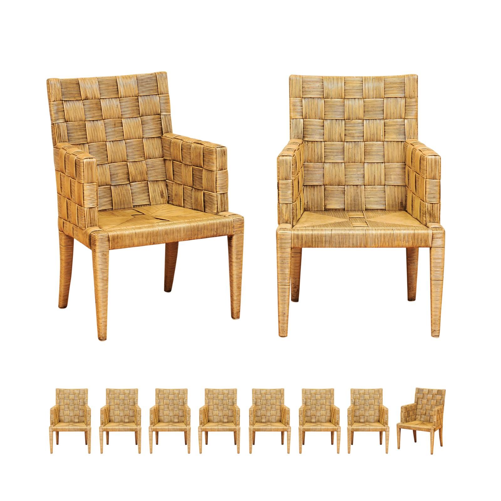 Dazzling Set of 10 Block Island Cane Armchairs by John Hutton for Donghia For Sale 11