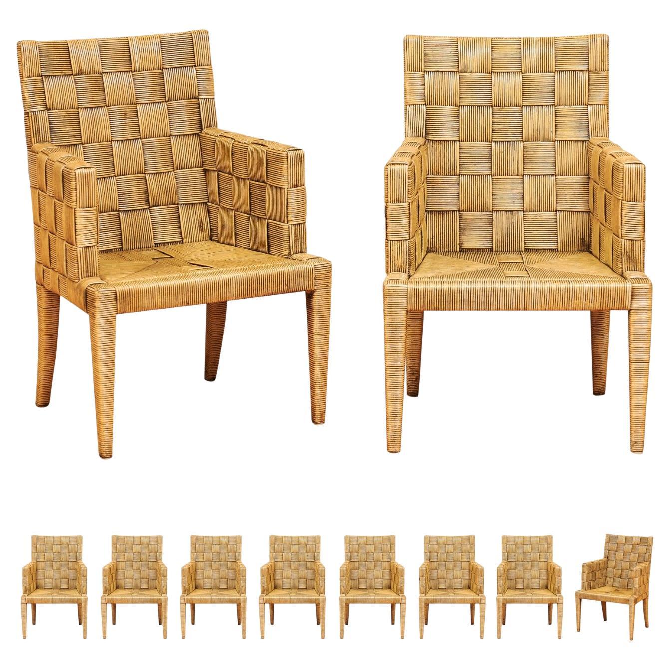 Dazzling Set of 10 Block Island Cane Armchairs by John Hutton for Donghia For Sale