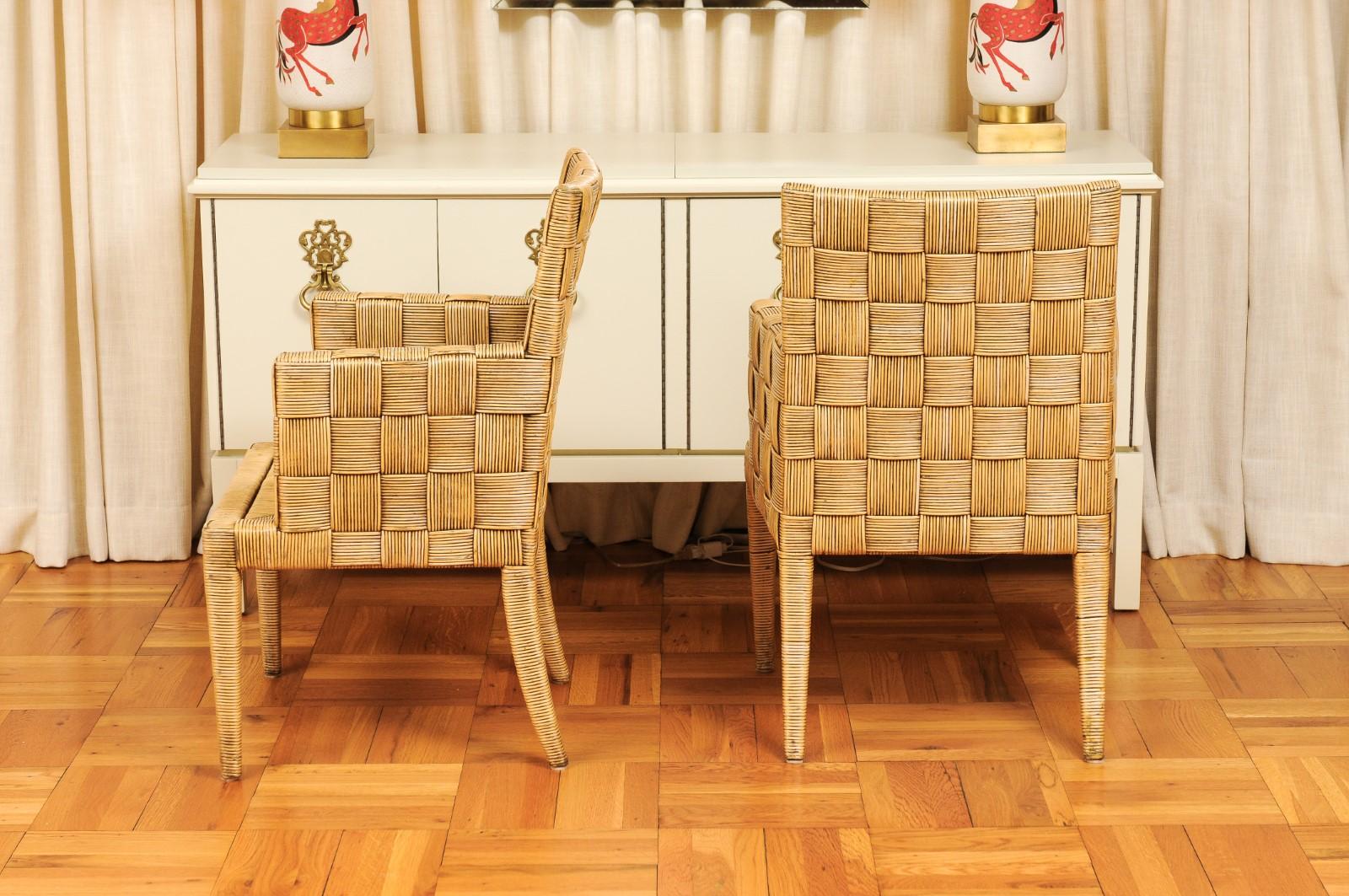 Splendido set di 12 poltrone di canna ispirate a Jean-Michel Frank di John Hutton in vendita 4