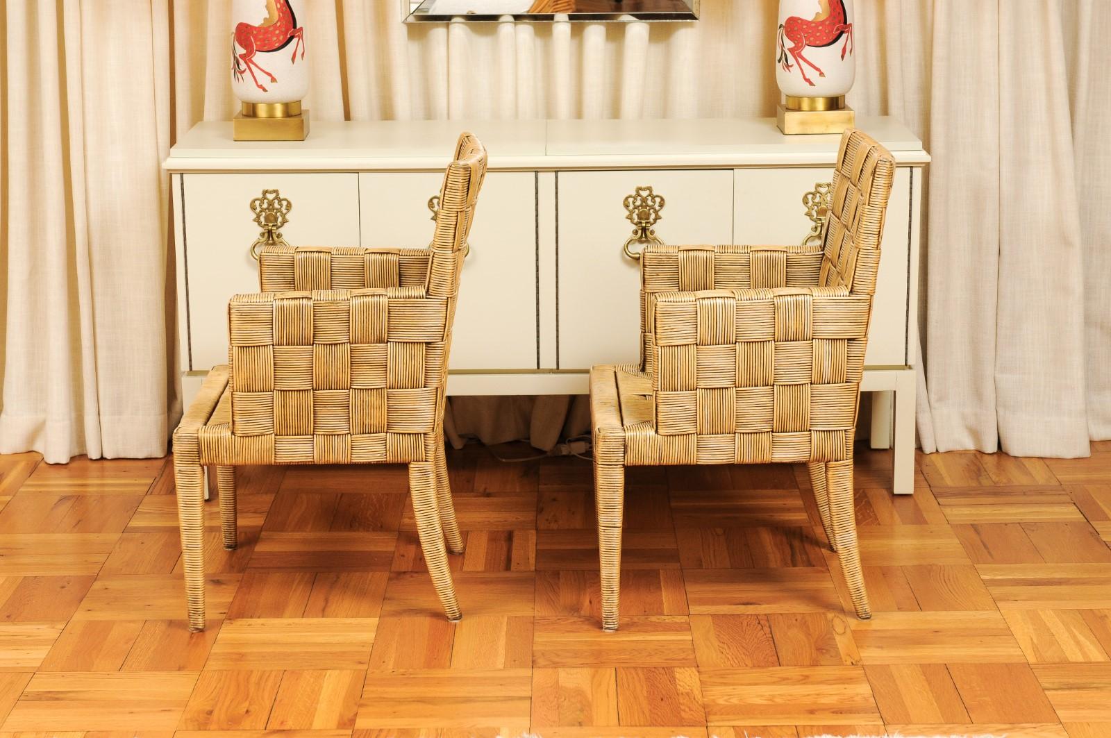 Splendido set di 12 poltrone di canna ispirate a Jean-Michel Frank di John Hutton in vendita 5