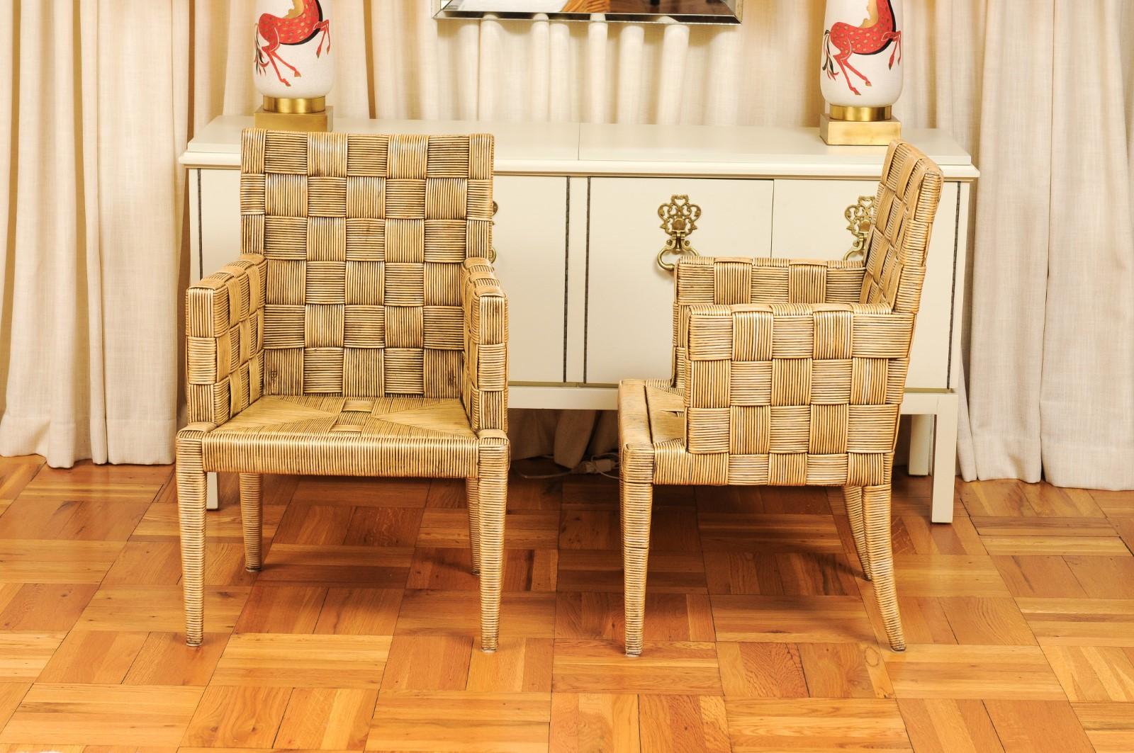 Splendido set di 12 poltrone di canna ispirate a Jean-Michel Frank di John Hutton in vendita 6