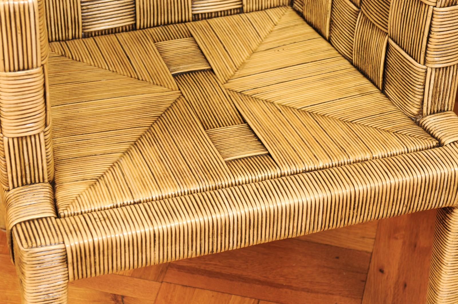 Splendido set di 12 poltrone di canna ispirate a Jean-Michel Frank di John Hutton in vendita 9