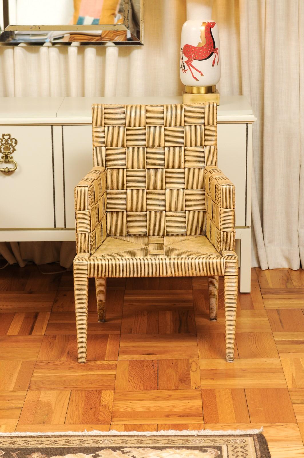 Splendido set di 12 poltrone di canna ispirate a Jean-Michel Frank di John Hutton In condizioni ottime in vendita a Atlanta, GA