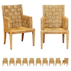 Dazzling Set of 12 Jean-Michel Frank Inspired Cane Armchairs by John Hutton